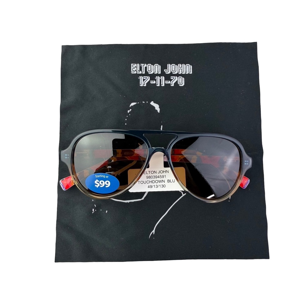 Elton John Touchdown - Blue Aviator Sunglasses Glasses w green case/black cloth